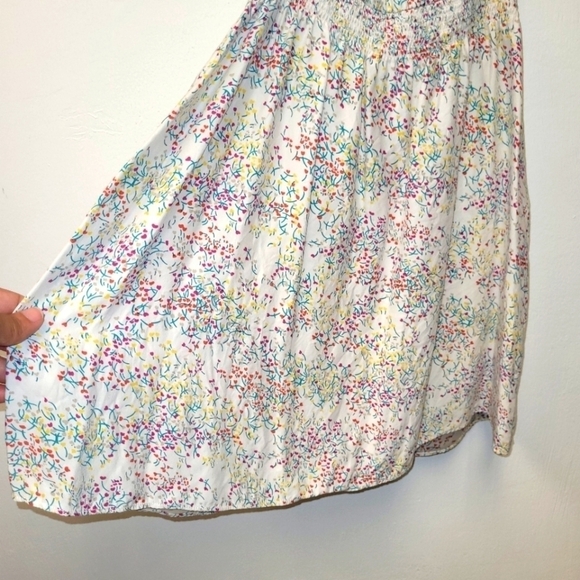 Parker Silk Cream Multicolored Floral Dress Smocked Waist Size L - Picture 5 of 14